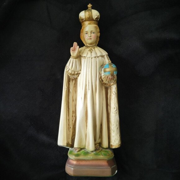 Vintage Infant of Prague Statue Child Jesus Statue Chalkware Figure 17 Inches - Picture 1 of 11